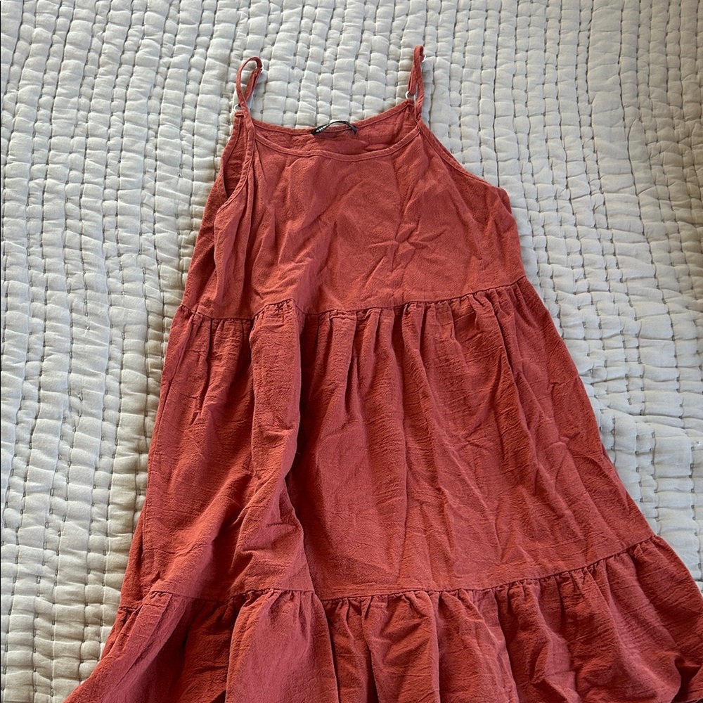 Girls' Sleeveless Ruffle Dress in Rust